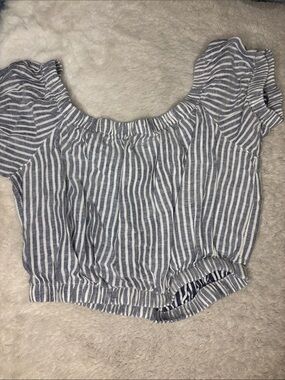 Guess Blue & White Striped Off-Shoulder Crop Top - NWOT